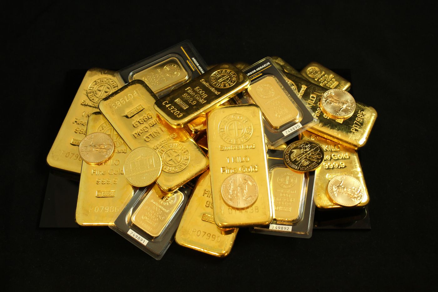 Gold bullion bars and coins portfolio